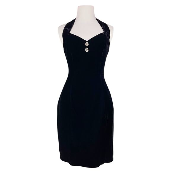 JESSICA MCCLINTOCK GUNNE SAX Vtg Y2K Black Velvet Mini Cocktail Dress Size 7/8 - Picture 1 of 8